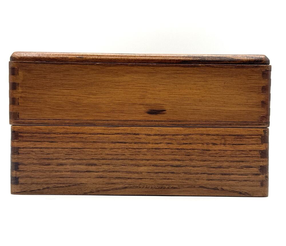 Vintage 2 Tier Wood Dovetailed Box Trinket Storage Small Stacked Boxes Lid 7"